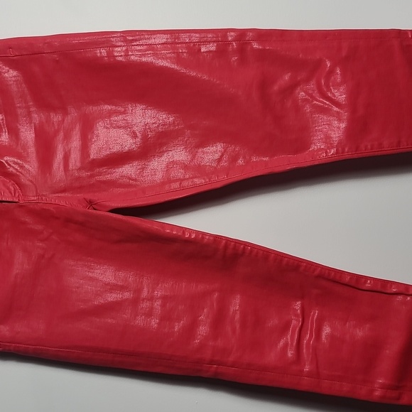 AGOLDE Wax Coated Leatherette Red Sophie High Rise Skinny Jeans Size 28 - Picture 6 of 15